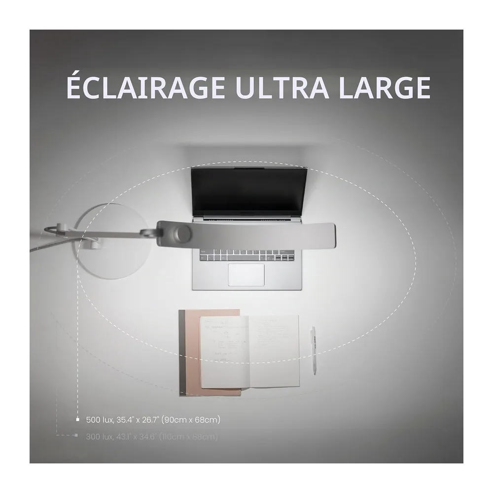 BenQ WiT Lampe de Bureau, Protection Oculaire pour Télétravail, Lecture, Artisanat, Large, Variable avec 13 Couleurs, Bras ajustable, Argenté [Classe énergétique G]