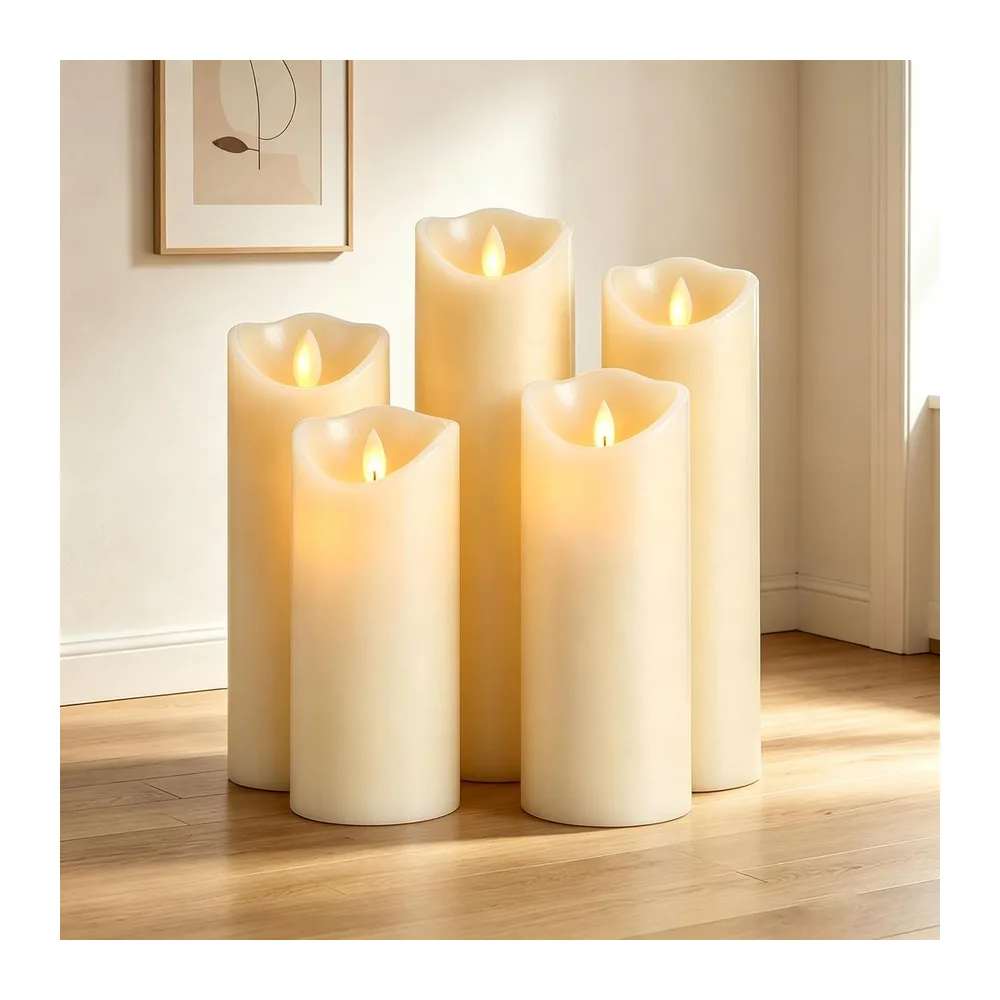 5 Bougies LED en Cire Ivoire Flamme Oscillante Réaliste, Paraffine Premium Douce, Télécommande Incluse, Réutilisables Écologiques Économes, Diamètre 5,5cm pour Déco Intérieure et Festive
