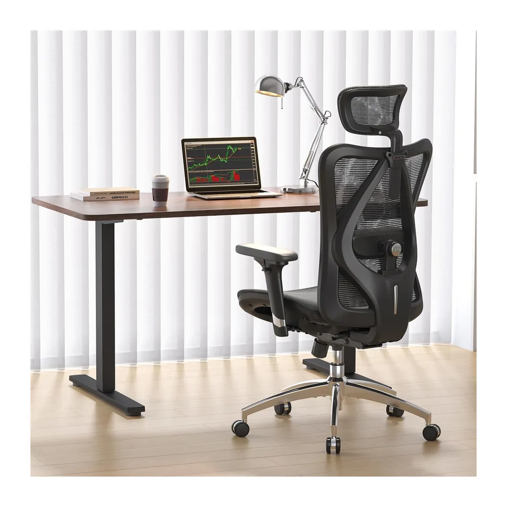 SIHOO M57 Chaise de Bureau Ergonomique en Maille, Support Lombaire, Noir | Appui-Tête Réglable, Accoudoirs 3D, Dossier Haut Aéré, Blocage d'Inclinaison, Base Alu Renforcée, 150kg, Confort Télétravail