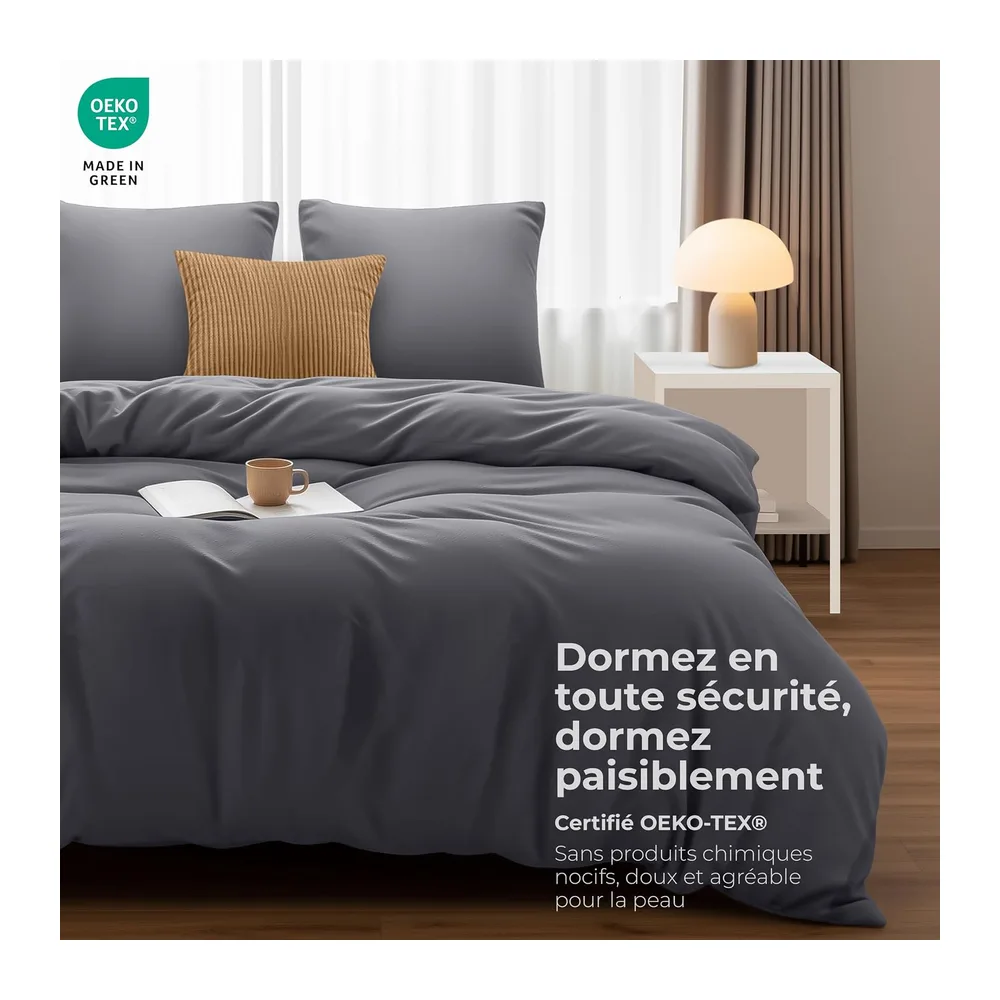Utopia Bedding Housse de Couette 220x240 cm avec 2 Taies d'oreiller 65x65 cm (Gris) - Parure de lit 220 x 240 cm - Ensembles de Housses de Couette en Microfibre brossée Douce
