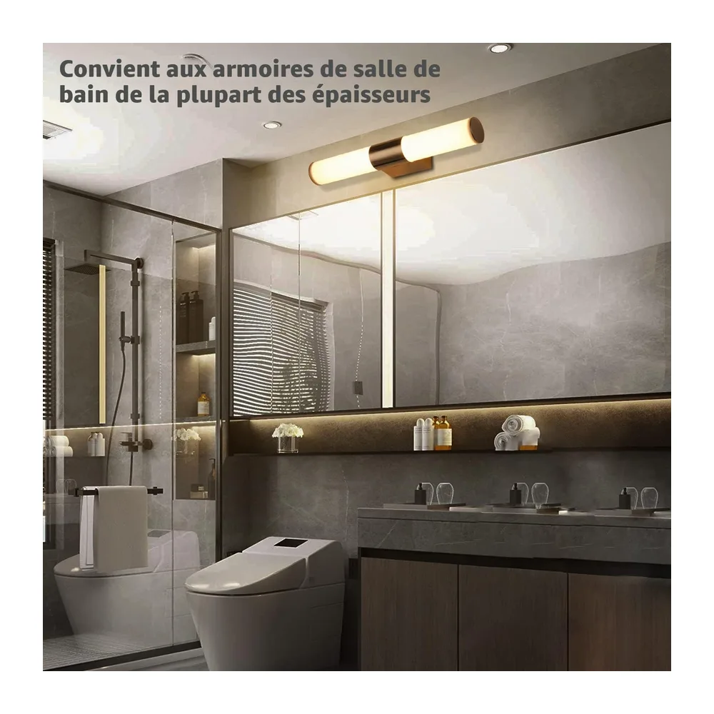 Applique murale LED pour salle de bain Blanc chaud 8 W Lampe murale en acier inoxydable et acrylique 40 cm [Classe énergétique A]