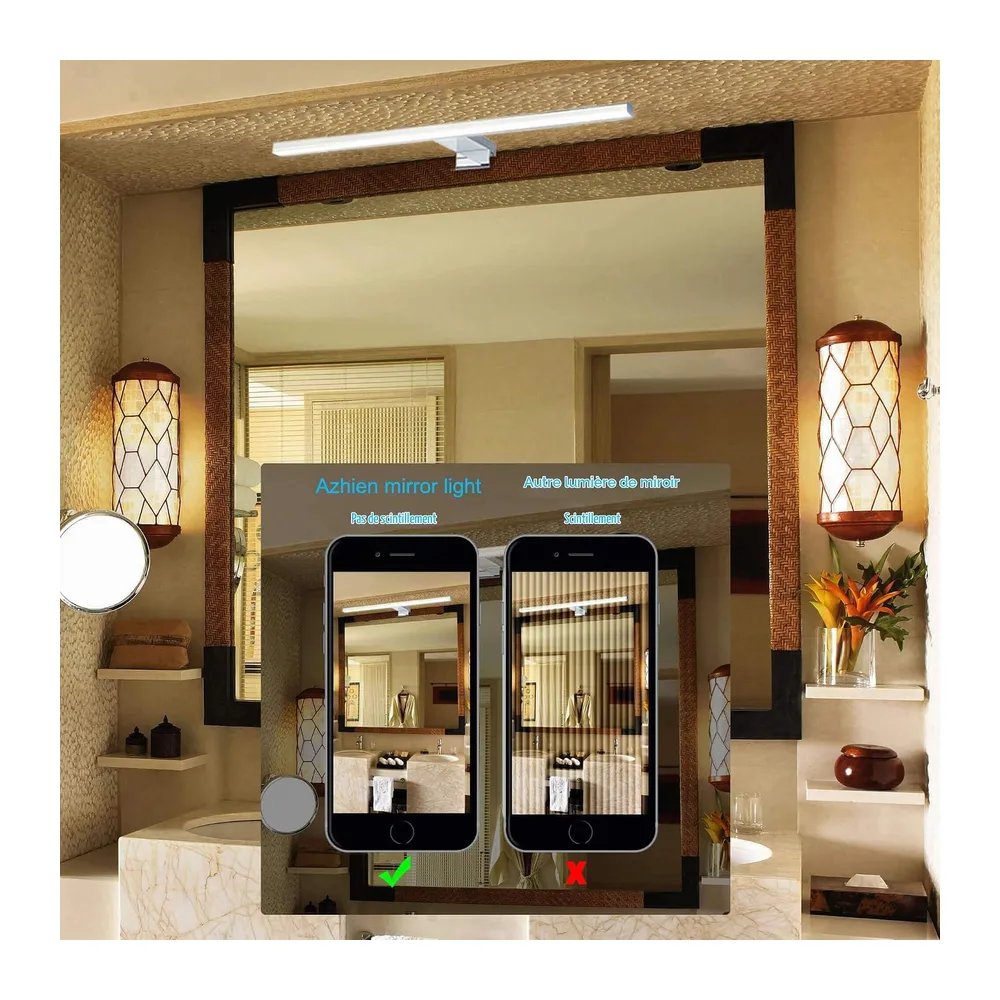 Lampe pour Miroir LED Salle de Bains Azhien 10W 820lm 230V 600mm Blanc Neutre 4000K Lampe Miroir Applique Murale Intérieure Moderne Luminaire Salle de Bain IP44 60cm [Classe énergétique D]