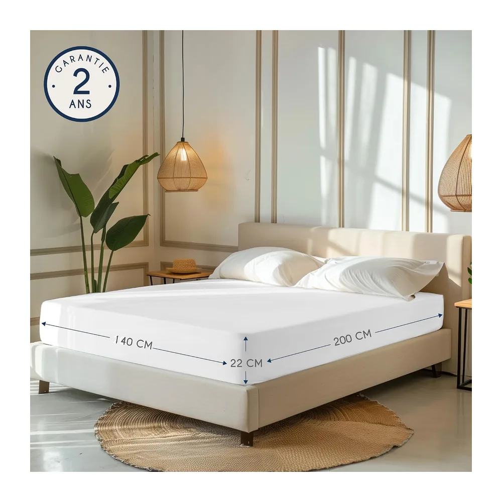 Dreamzie - Drap Housse 140x190/200 - Blanc - 100% Jersey Coton Certifié Oeko Tex - Drap-Housse 140x190/200