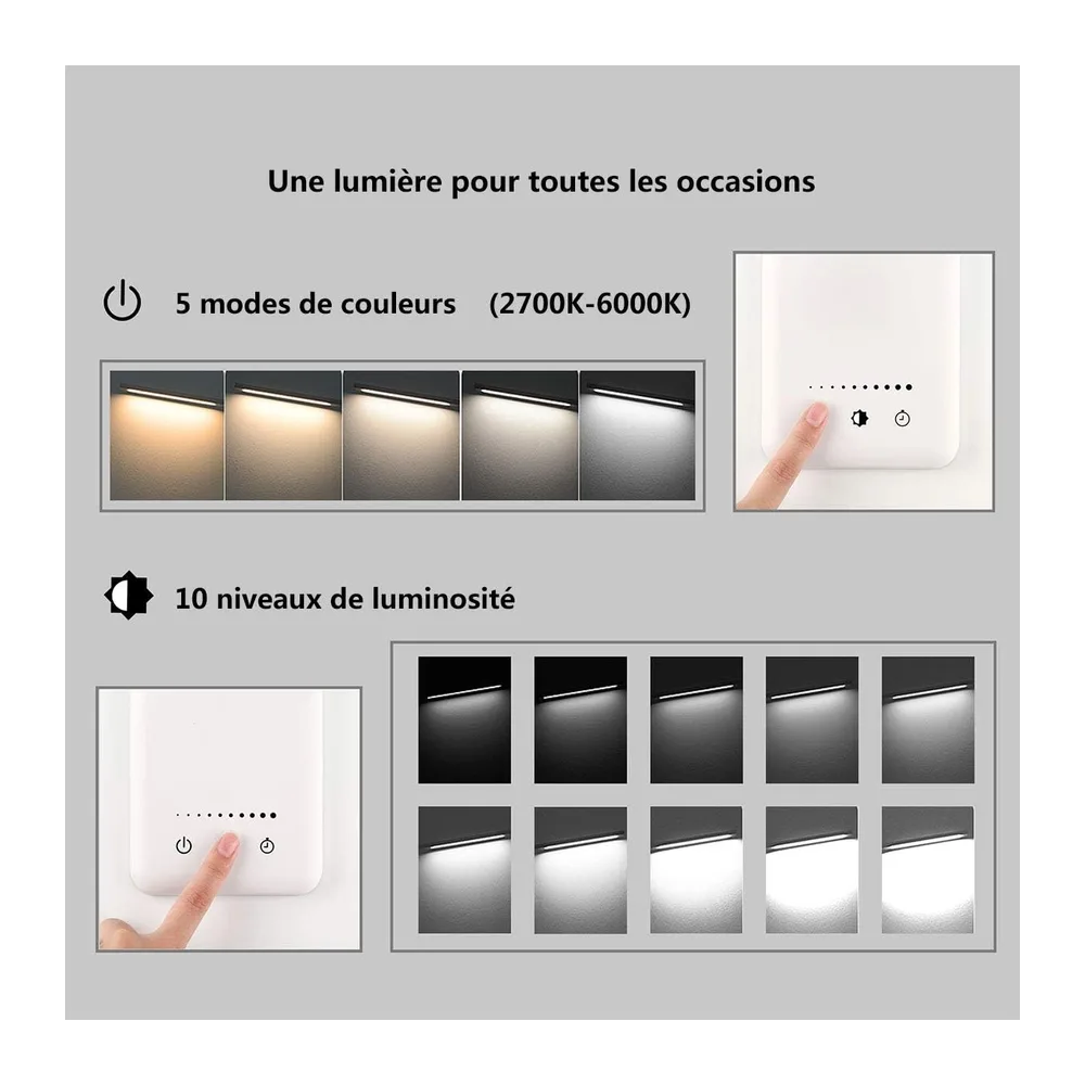 SLATOR Lampe de Bureau LED, Dimmable 5 Modes de Couleur 10 Niveaux de Luminosité, Flexible Contrôle Tactile Protection des Yeux,Lampe de chevet Avec Port USB et Fonction Minuterie [Classe énergétique F]