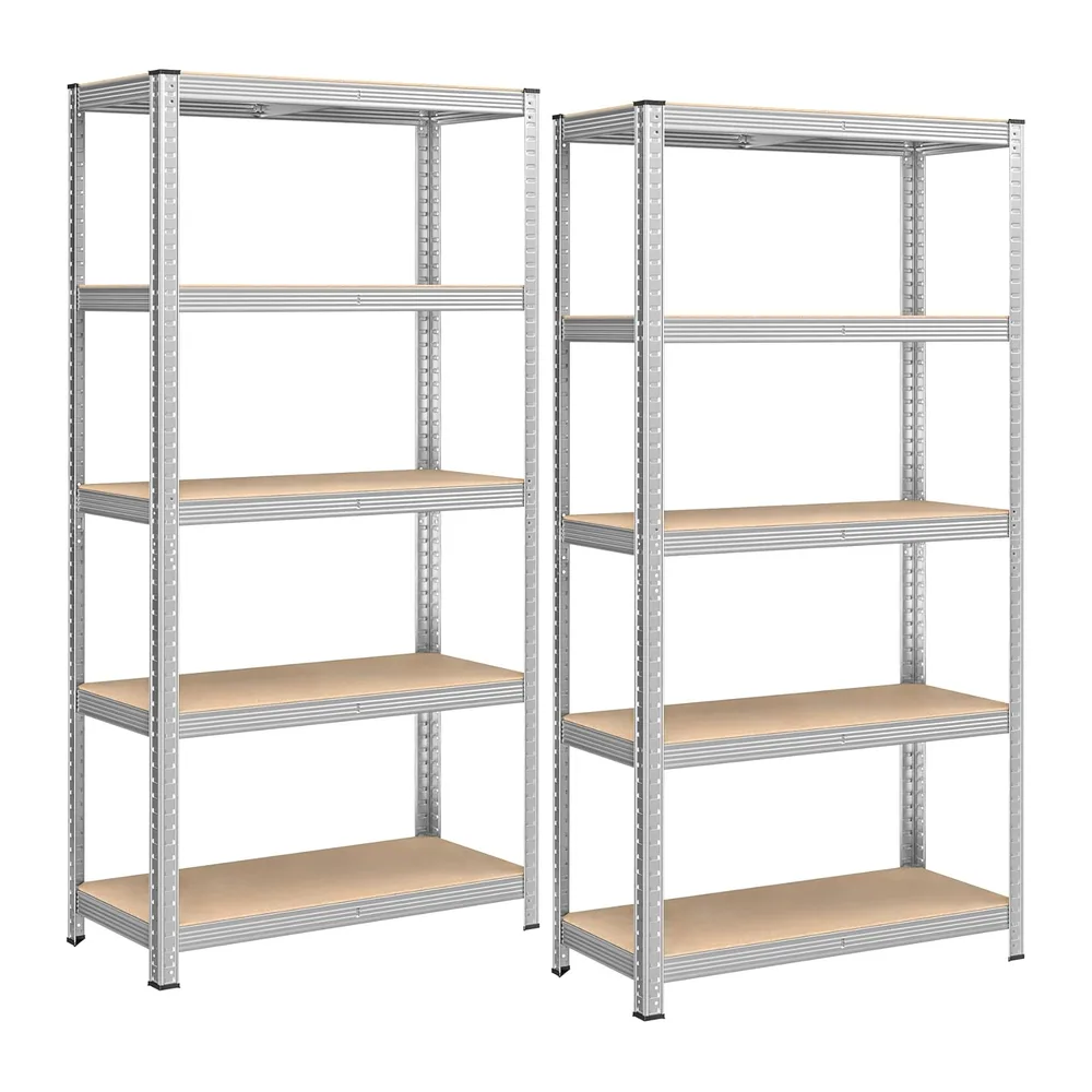 SONGMICS Lot de 2, Étagère de Rangement à 5 Niveaux, 40 x 90 x 180 cm, Capacité 875 kg, Planches Réglables, Style Industriel, pour Cuisine, Salon, Argent GLR040E02