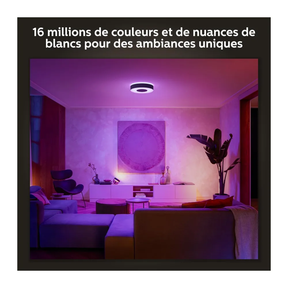 Philips Hue White and Color Ambiance Plafonnier Infuse Medium, Noir, compatible Bluetooth, fonctionne avec Alexa, Google Assistant et Apple Homekit [Classe énergétique D]