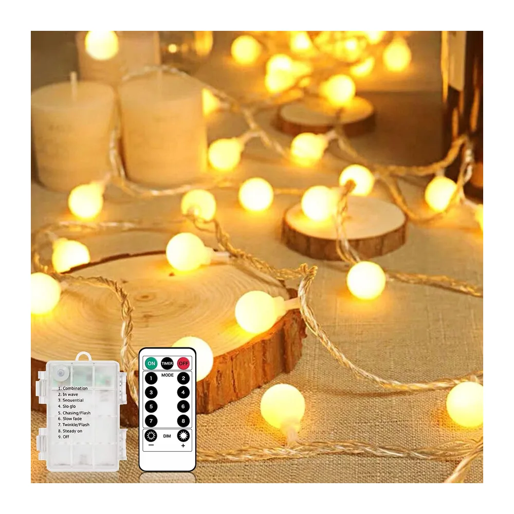Guirlande Lumineuse Exterieure, 10m 100 LEDs Guirlande lumineuse LED à Pile, Étanche IP65, 8 Modes avec Télécommande Idéale pour le Balcon, Chambres, Noël Décoration (Blanc Chaud) [Classe énergétique A]