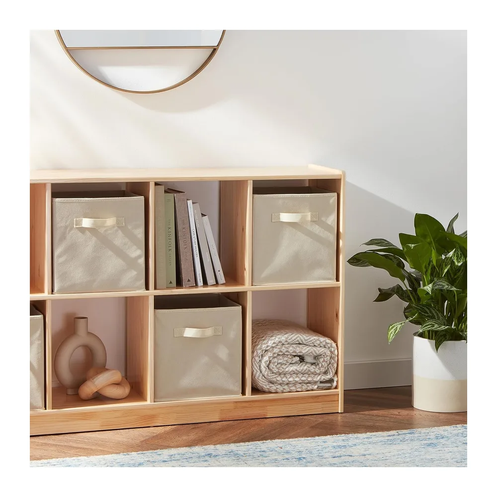 Amazon Basics Cube de rangement pliable en tissu avec poignées, lot de 6, Beige Uni, 33 x 33 x 33 cm