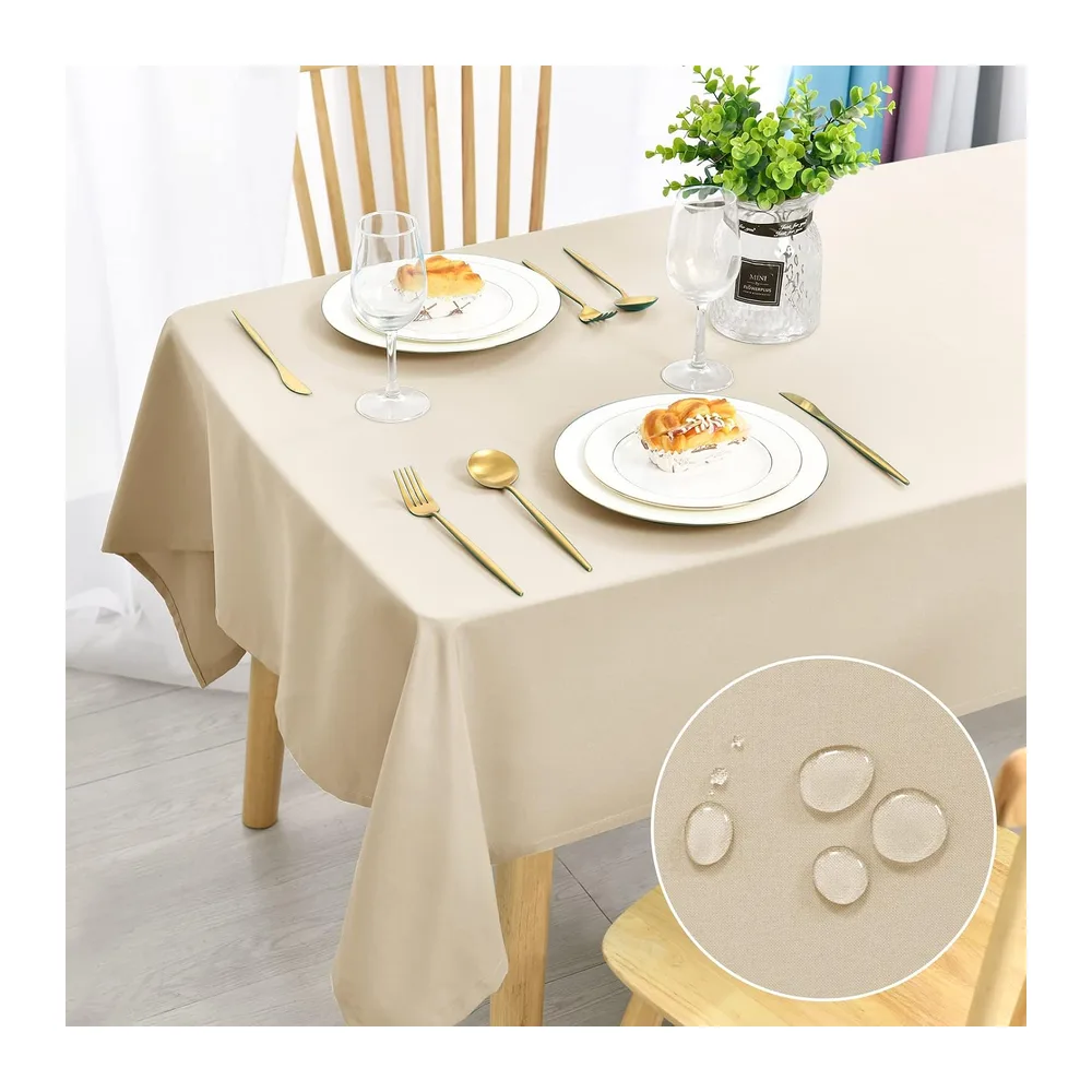 DWCN Nappe Anti-Taches Lavable, imperméable, pour Salle à Manger, Noel, Jardin, fête, Mariage ou Maison, Beige, 110 x 110 cm