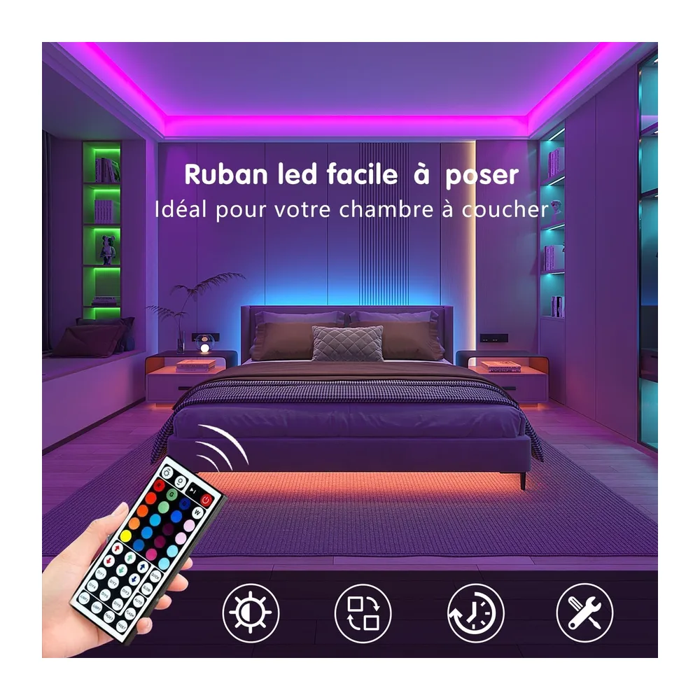 Keepsmile Ruban Led 30m (15mx2), Led Chambre Bluetooth, Bande Led Contrôlé par Télécommande APP, Guirlande Lumineuse Décoration Chambre Led Bureau [Classe énergétique A]
