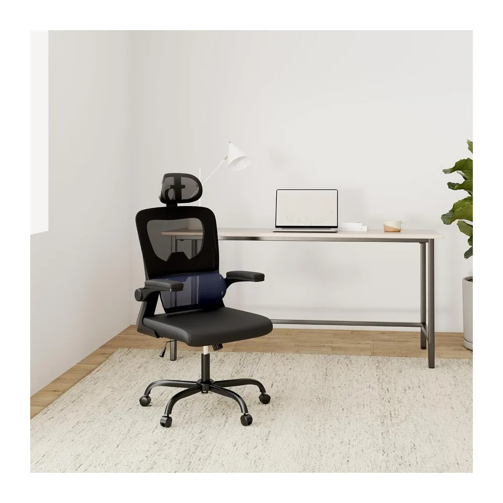 Chaise de Bureau Ergonomique: Fauteuil Bureau avec Support Lombaire en C,Dossier et Appui-tête Réglables,Reversible Armrest,Siege en Maille Respirante Convient à la Maison Bureau ,Lecture,Noir
