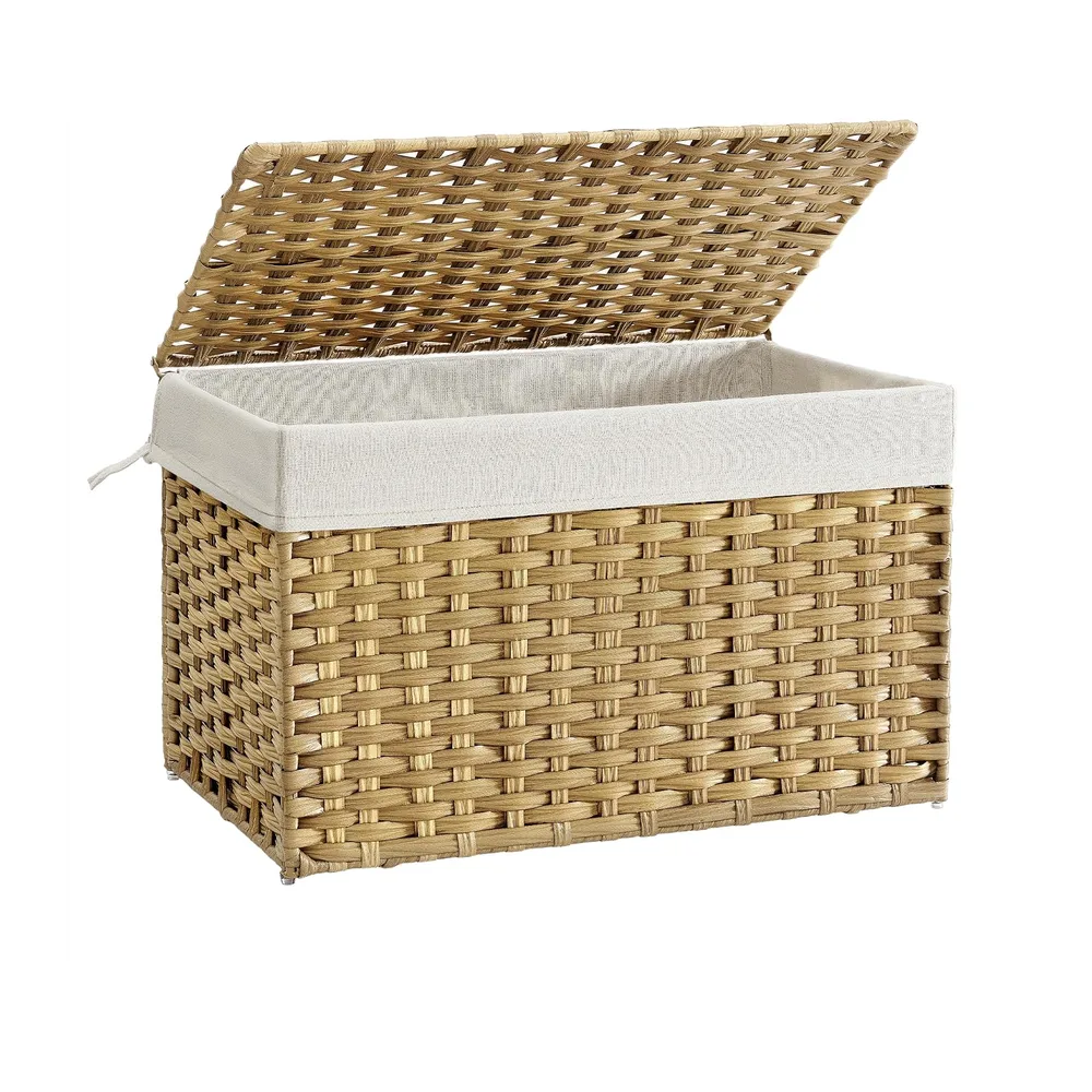 SONGMICS Panier de Rangement, Corbeille Linge Sale 105L avec Couvercle, Pliable, Sacs en Tissu Amovibles et Poignées, pour Couvertures, Vêtements, Salon, Chambre, Buanderie, Couleur Boisée RST066N01
