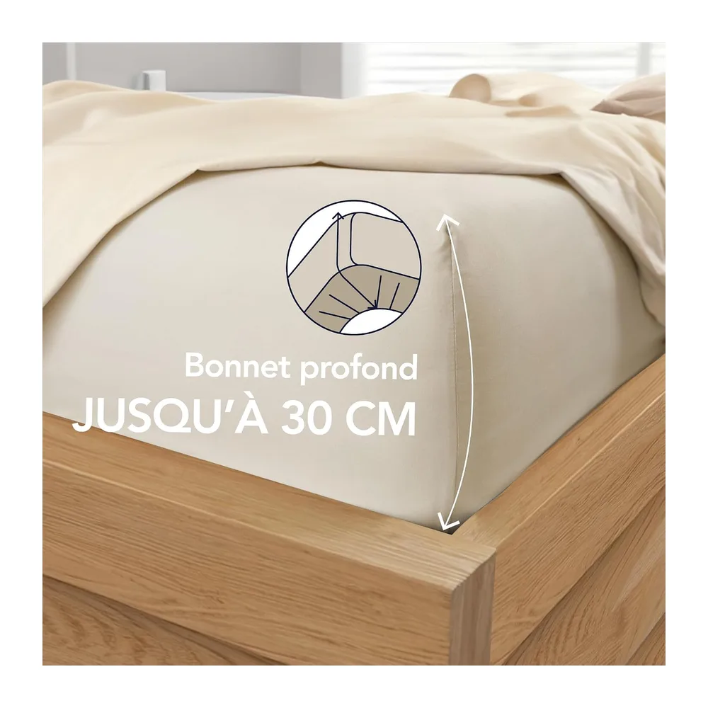 Dreamzie - Drap Housse 160x200 cm - Grand Bonnet 35 cm - Beige