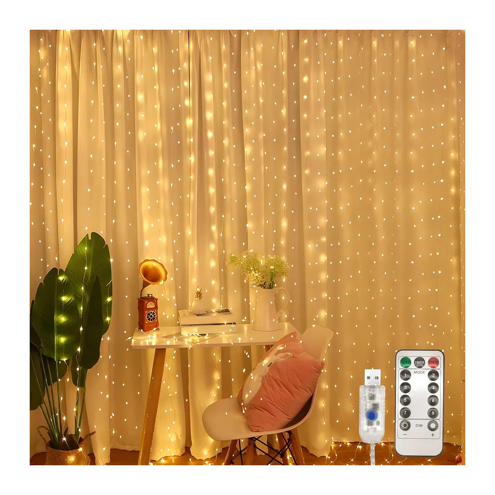 Jsdoin 360LED Guirlande Lumineuse,3.6x3M USB Rideau Lumineux Noel Intérieur,8 Modes Dimmable avec Télécommande et Minuterie, Etanche Guirlande LED Decoration de Noël, Mariage, Fenêtre（Blanc Chaud） [Classe énergétique E]