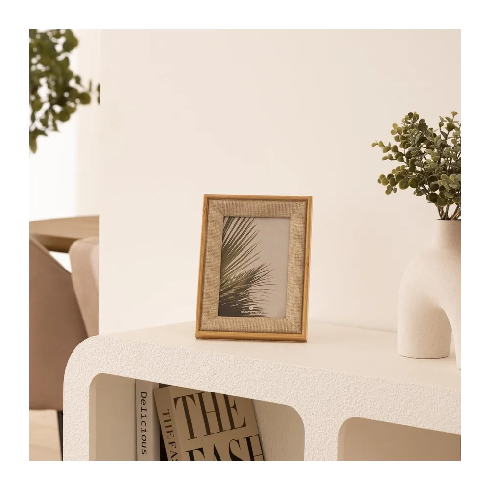 Atmosphera - Cadre Photo Zera Effet Bois, Passe-partout en Tissu Beige, Pour Photo 10 x 15 cm, À Poser ou Mural - Pour Salon, Chambre, Bureau