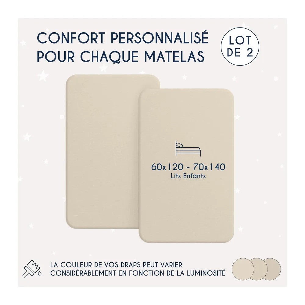 Dreamzie - Drap Housse 60x120 Lit pour Bébé - Lot de 2-100% Coton Jersey
