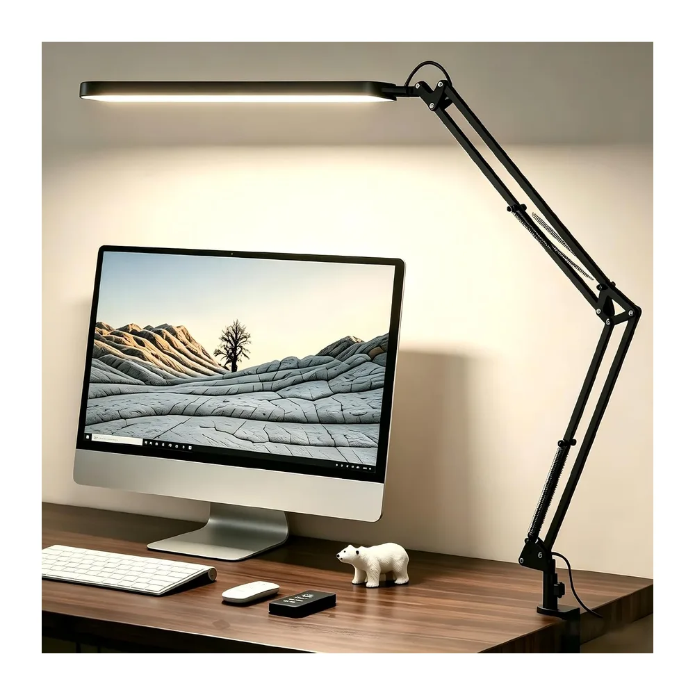 SKYLEO Lampe de Bureau LED- Lampe Architecte 1300LM - 5 Modes de Couleur X 11 Niveaux de Luminosité - Bras Pivotant Réglable - Fonction Minuterie et Mémoire - 12W Desk Lamp - Noir [Classe énergétique E]