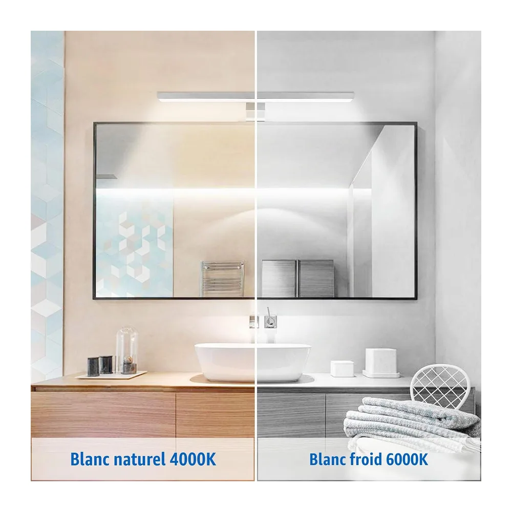 NIORSUN Lampe Miroir LED 12W 40cm pour Salle de Bain - Double Température de Couleur 4000K/6000K, 1100LM, IP44 - Applique Murale, Luminaire, Spot [Classe énergétique F]