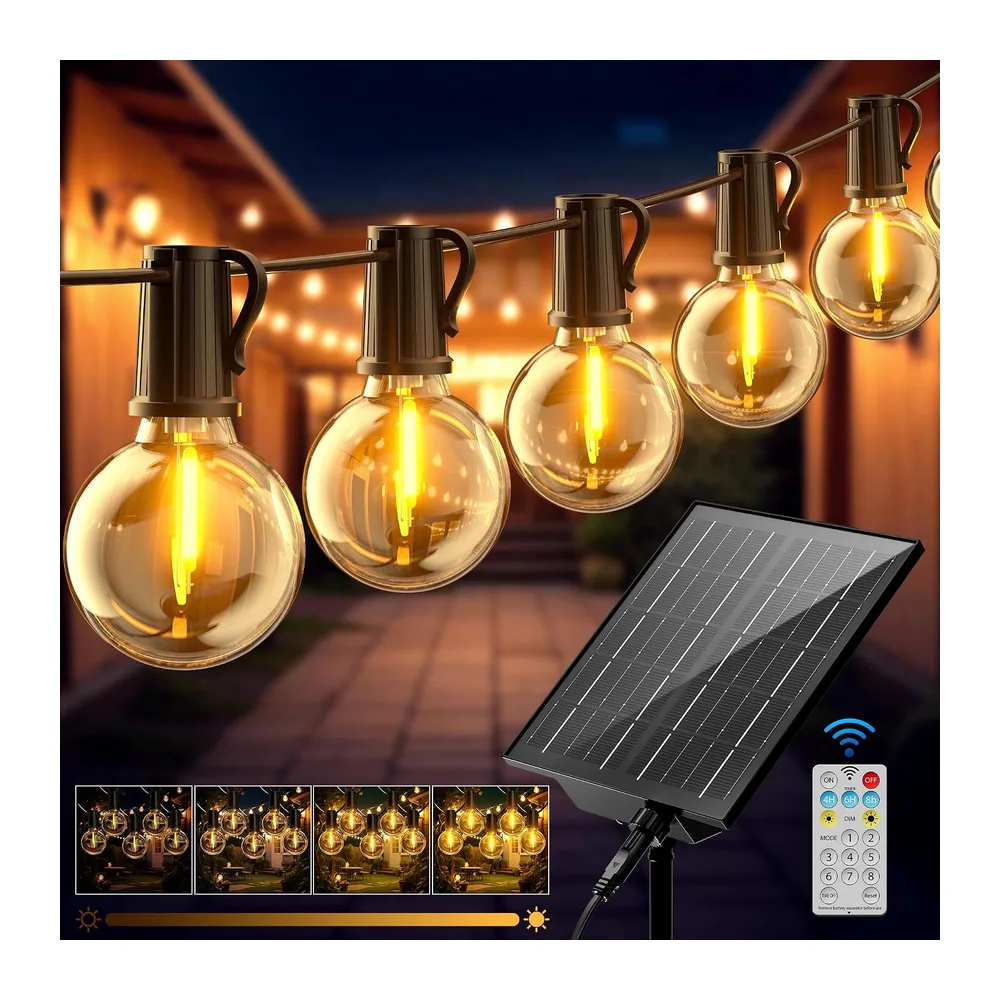 FIFlying Chaîne lumineuse extérieure solaire 17 M/56 FT, G40 guirlande lumineuse solaire avec 24 + 1 LED, 2 700 K, blanc chaud, étanche, guirlande lumineuse solaire, adaptée pour les festivals, fêtes [Classe énergétique A+++]