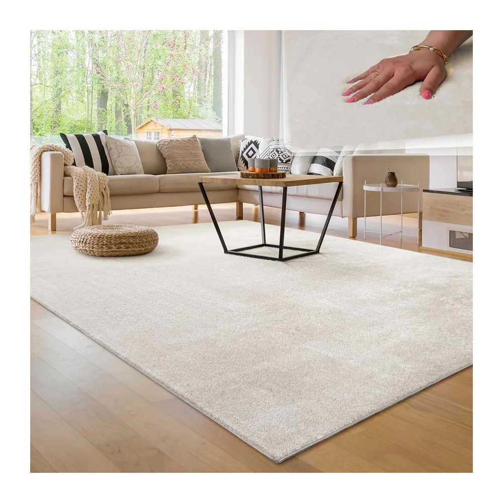 Paco Home Tapis Salon Moelleux Ultra Doux à Poils Courts - Antidérapant, Lavable, Confort Idéal pour Salon et Chambre, Couleur:Crème 4, Dimension:200x280 cm