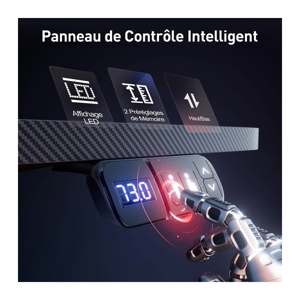 HLFURNIEU Bureau Assis Debout Électrique LED, 120 x 60 cm, Noir