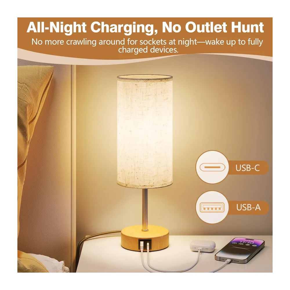 Lot de 2 Lampe de Chevet Tactile avec Ports de Charge USB-A + USB-C [Classe énergétique B]