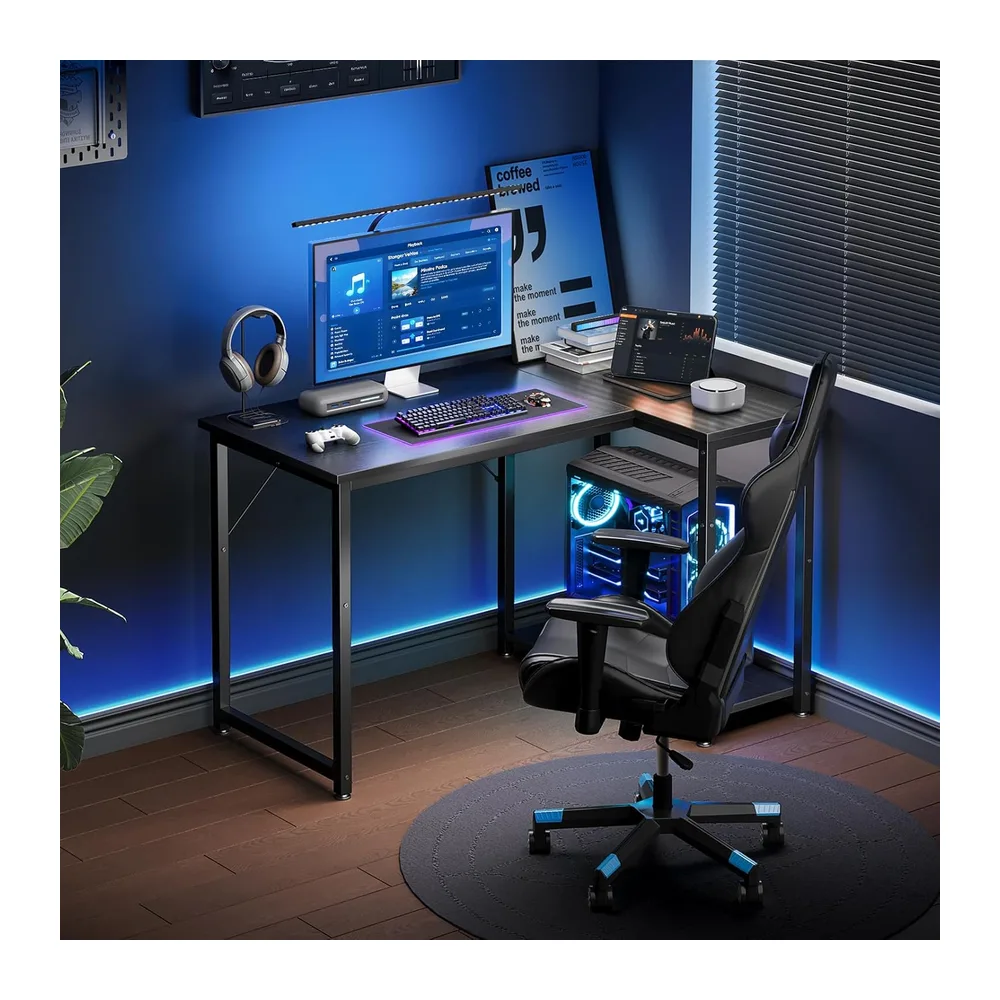 Coleshome Bureau Gaming，Bureau d'angle avec Étagère, 100 x 70 cm, Noir