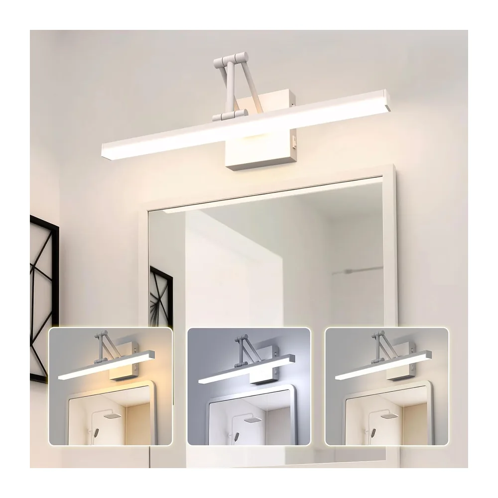 Sytmhoe Applique De Salle De Bain Avec Interrupteur Pliable Support Télescopique 12W 960LM 3000K 4500K 6000K, Blanche Eclairage Tableau, Applique Pour Toilette Miroir, Liseuse Lampe Murale De Chevet [Classe énergétique E]