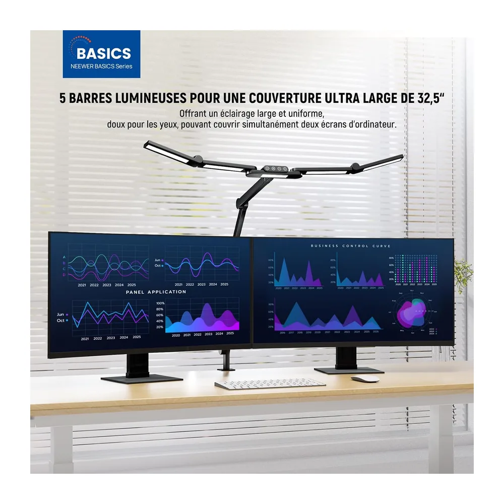 NEEWER BASICS 32,5" Lampe de Bureau LED à Pince pour Bureau à Domicile, 23W Lampe Architecte LED,5 Barre Lumineuse, éclairage à Intensité Variable pour Table à Dessin, Bureau et Visioconférence, DL01 [Classe énergétique F]