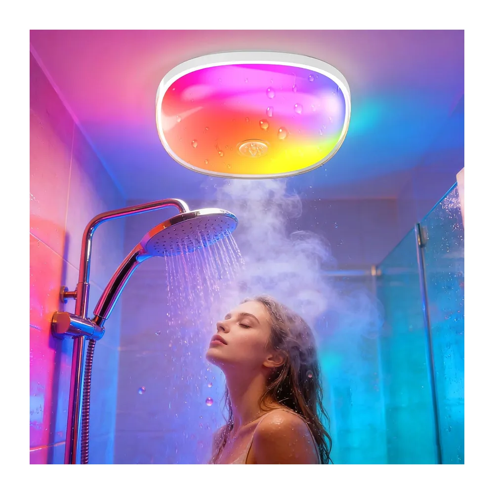 Gotopceed Plafonnier Étanche IP65 Rechargeable pour Douche/Salle Bain - Luminaire d’Ambiance avec 16 Couleurs, Télécommande/Commande, Magnétique Sans Fil sur Plafond/Mur, pour Baignoire, Badezimmer [Classe énergétique E]
