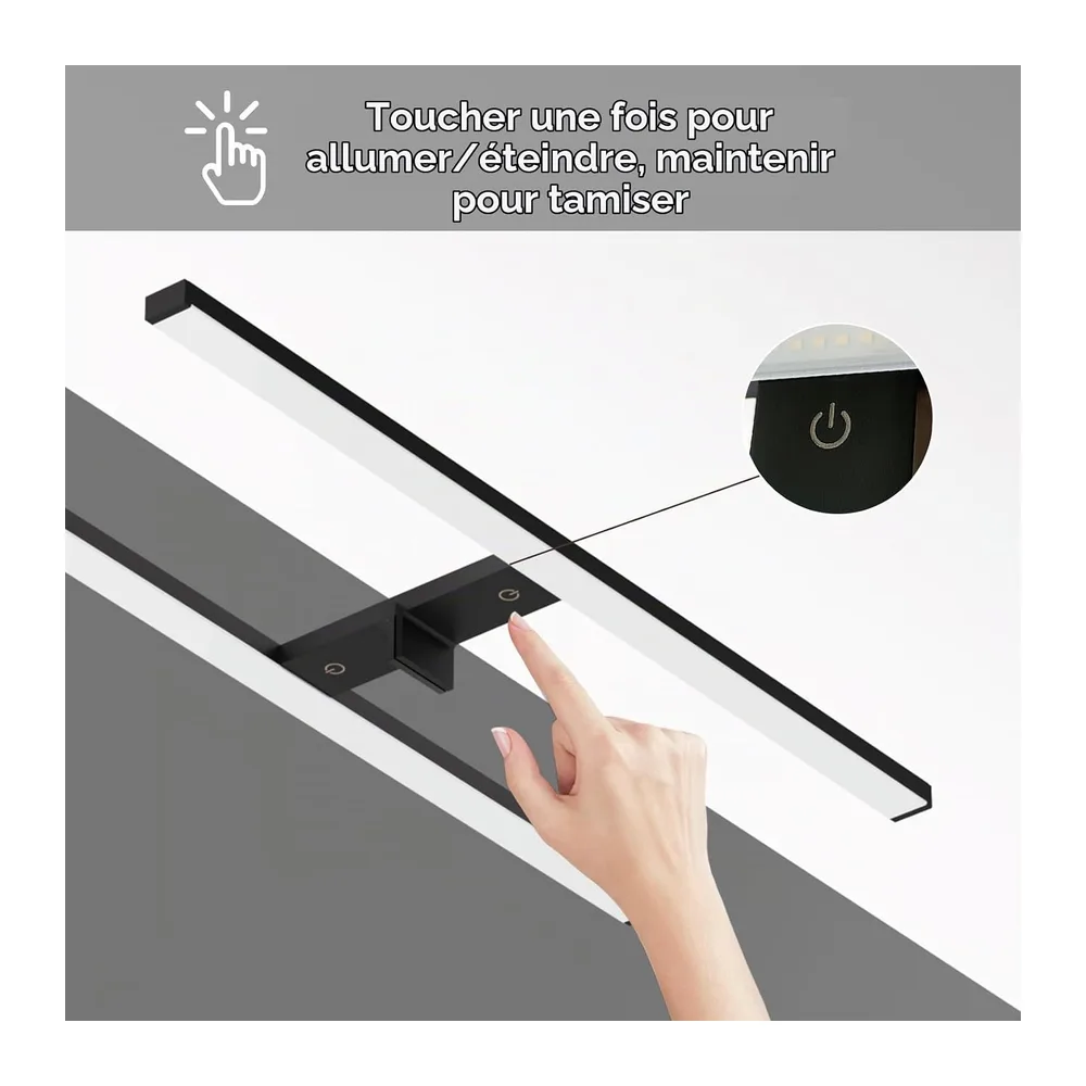 DEELUX Lampe Miroir Salle de Bain avec Interrupteur,Dimmable 60cm 1200lm [Classe énergétique D]