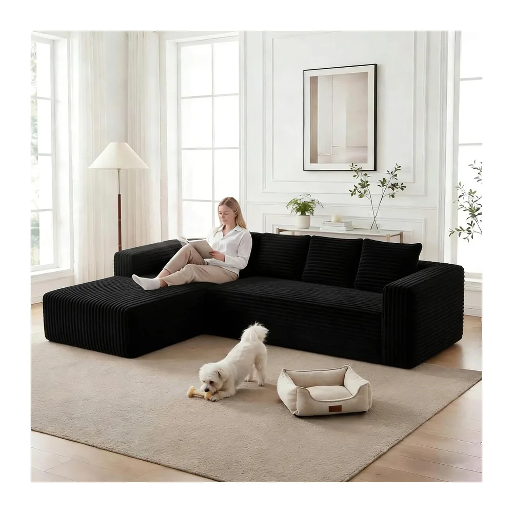 261cm Canape Dangle Convertible, canapé modulaire en Forme de L,canapé Convertible 3 Places avec méridienne, canapé d'angle Convertible pour Salon - Aucun Montage nécessaire,Noir