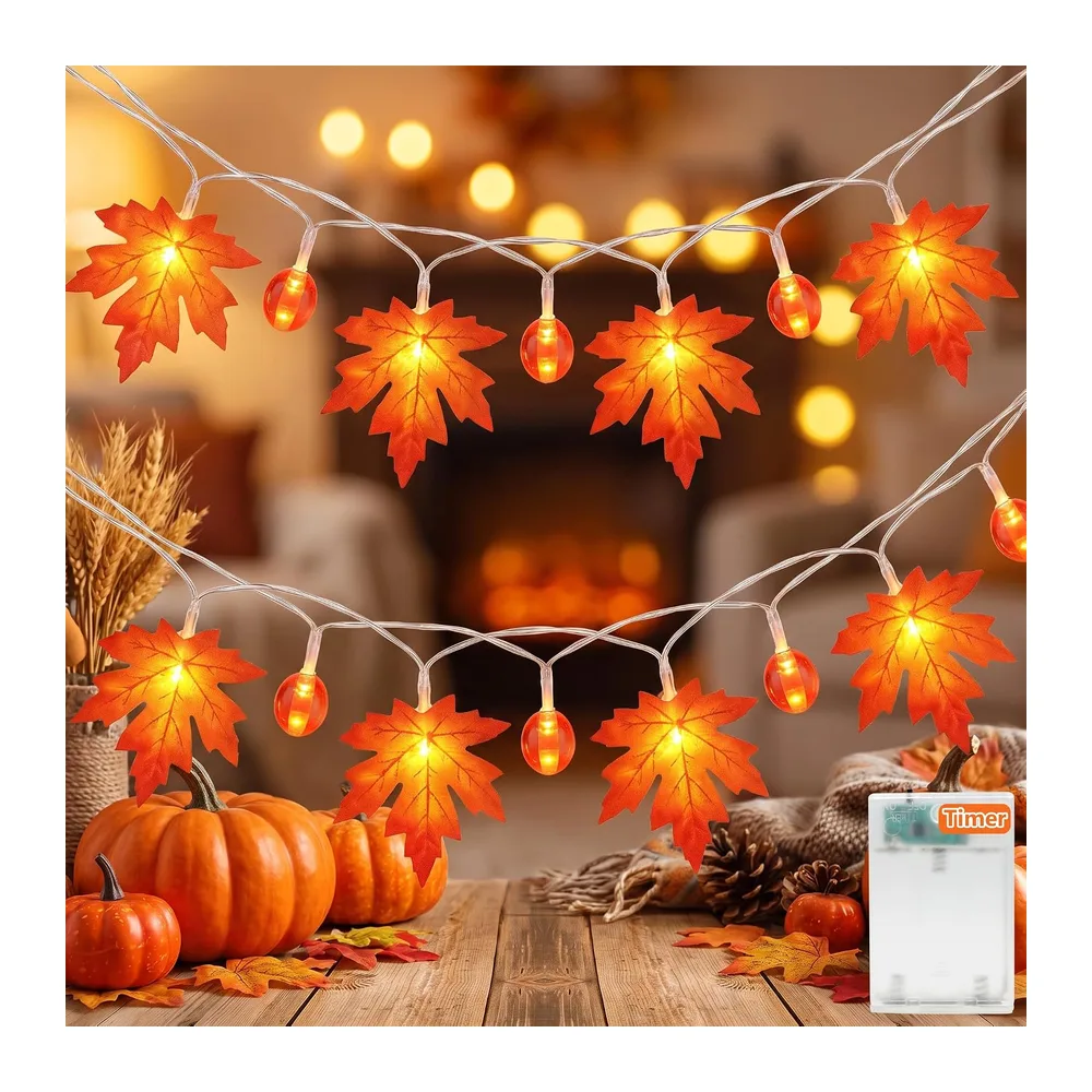 Guirlande d'automne,3M 20LED Feuille d'érable Guirlande lumineuse à piles [Classe énergétique A]