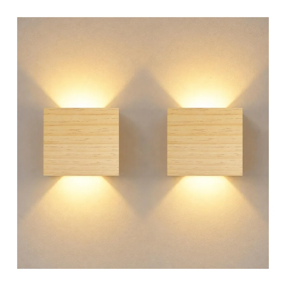 Lot de 2 Appliques Murales Intérieures Bois Aluminium 7W 3000K Blanc Chaud [Classe énergétique F]