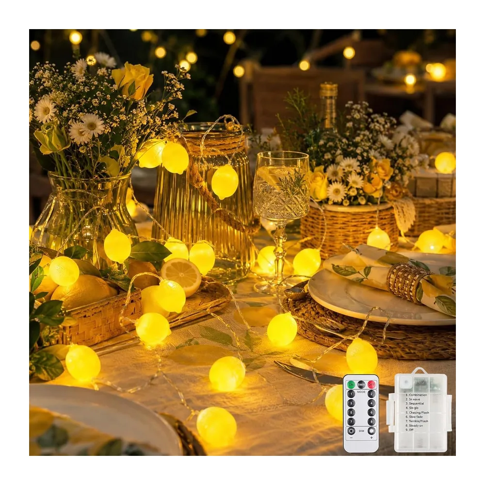 Guirlande lumineuse citron - 1,5 m - 10 LED - Citron vert - Lumière décorative pour terrasse, salon, bar, fête, mariage, jardin, décoration de Noël, intérieur et extérieur [Classe énergétique E]