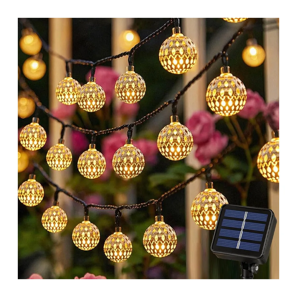 Guirlande Lumineuse Solaire Extérieure 7M 50 LED, Guirlande LED Marocaine avec 8 Modes, Blanc Chaud Guirlande Lumineuse Extérieure pour Jardin Terrasse Balcon Mariage Fête [Classe énergétique F]