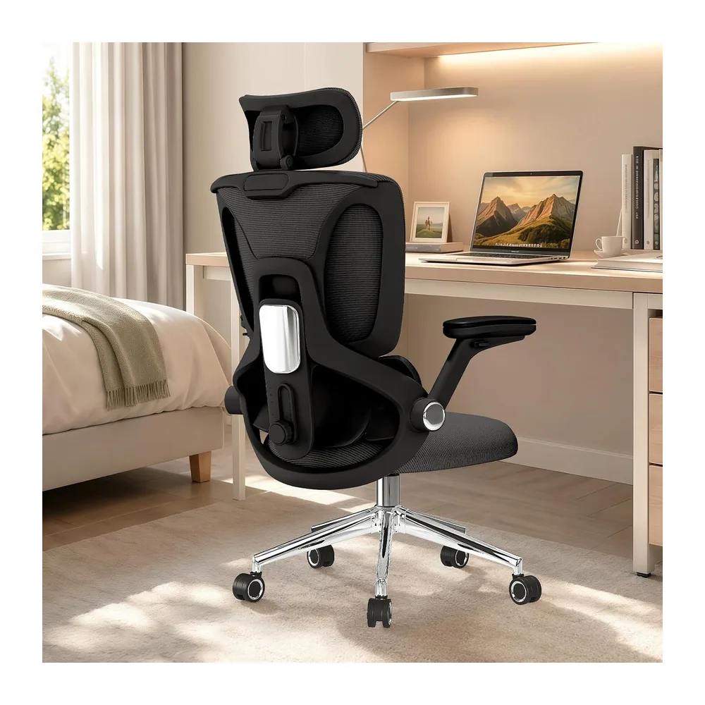 Chaise de Bureau Ergonomique avec Support Lombaire 3 Zones en Maille