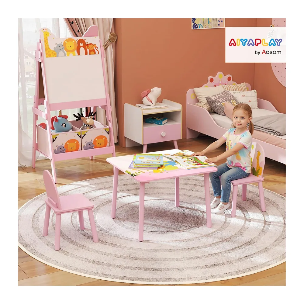 AIYAPLAY Table Enfant avec Chaise en Bois pour Fille Garçon 3-8 Ans Rose