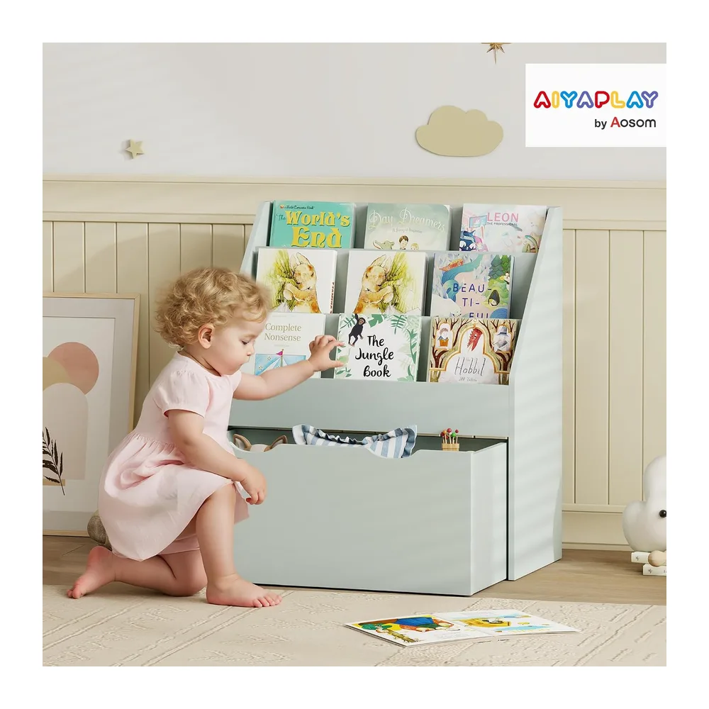AIYAPLAY Bibliothèque pour Enfants, 62,5L x 30l x 70H cm, Vert