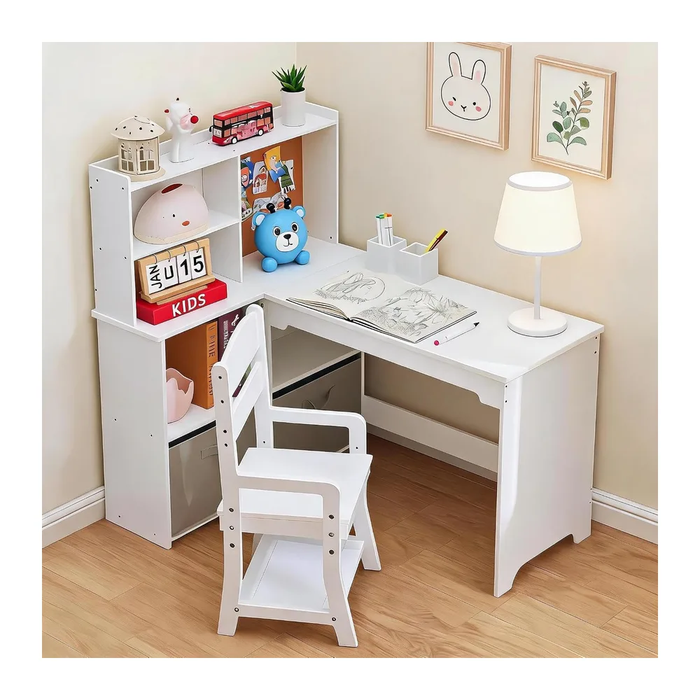 Bureau d’Angle Enfant élégant Avec Chaise Ergonomique 3-10 Ans Fille Garcon