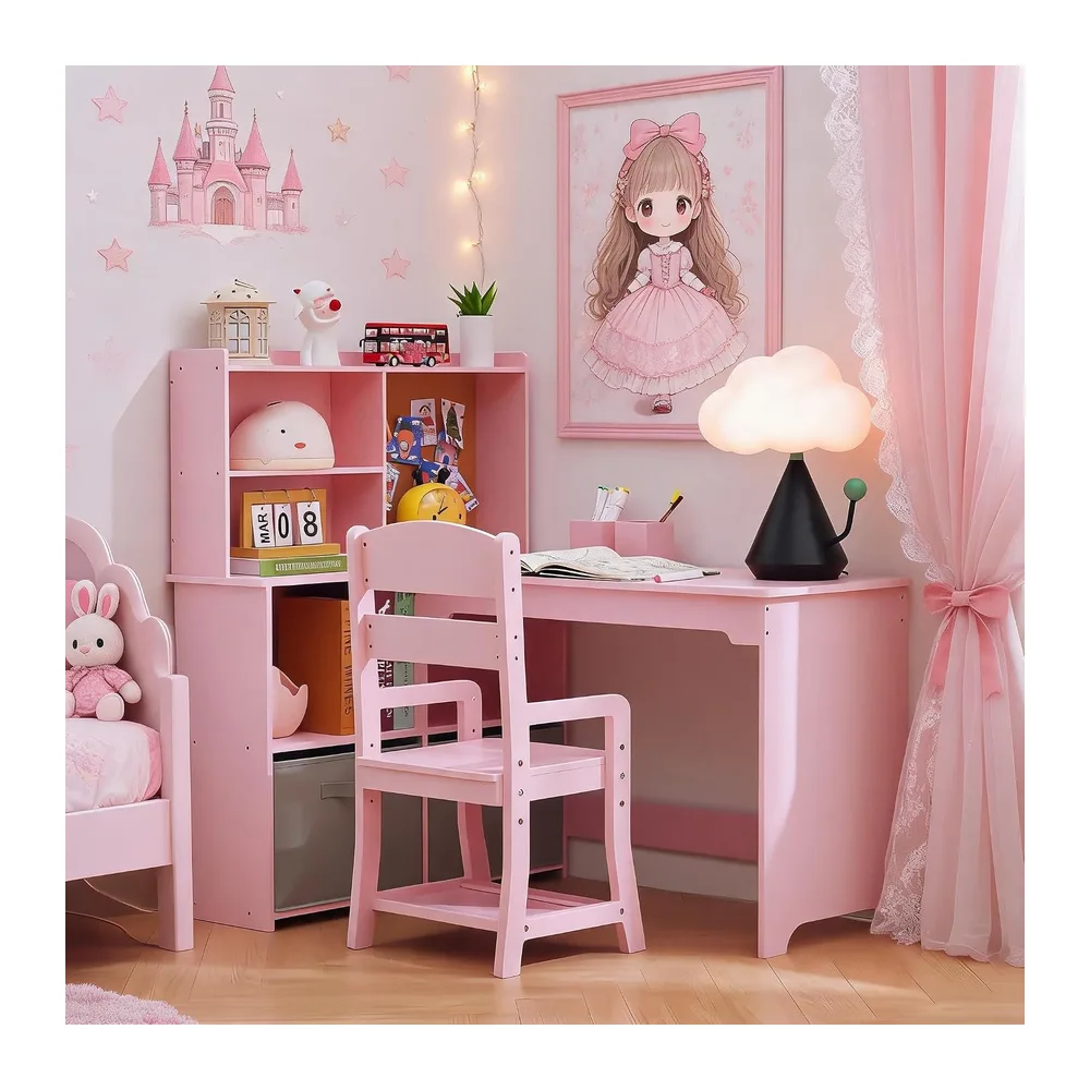Bureau d’Angle Enfant élégant Avec Chaise Ergonomique 3-10 Ans Fille Garcon