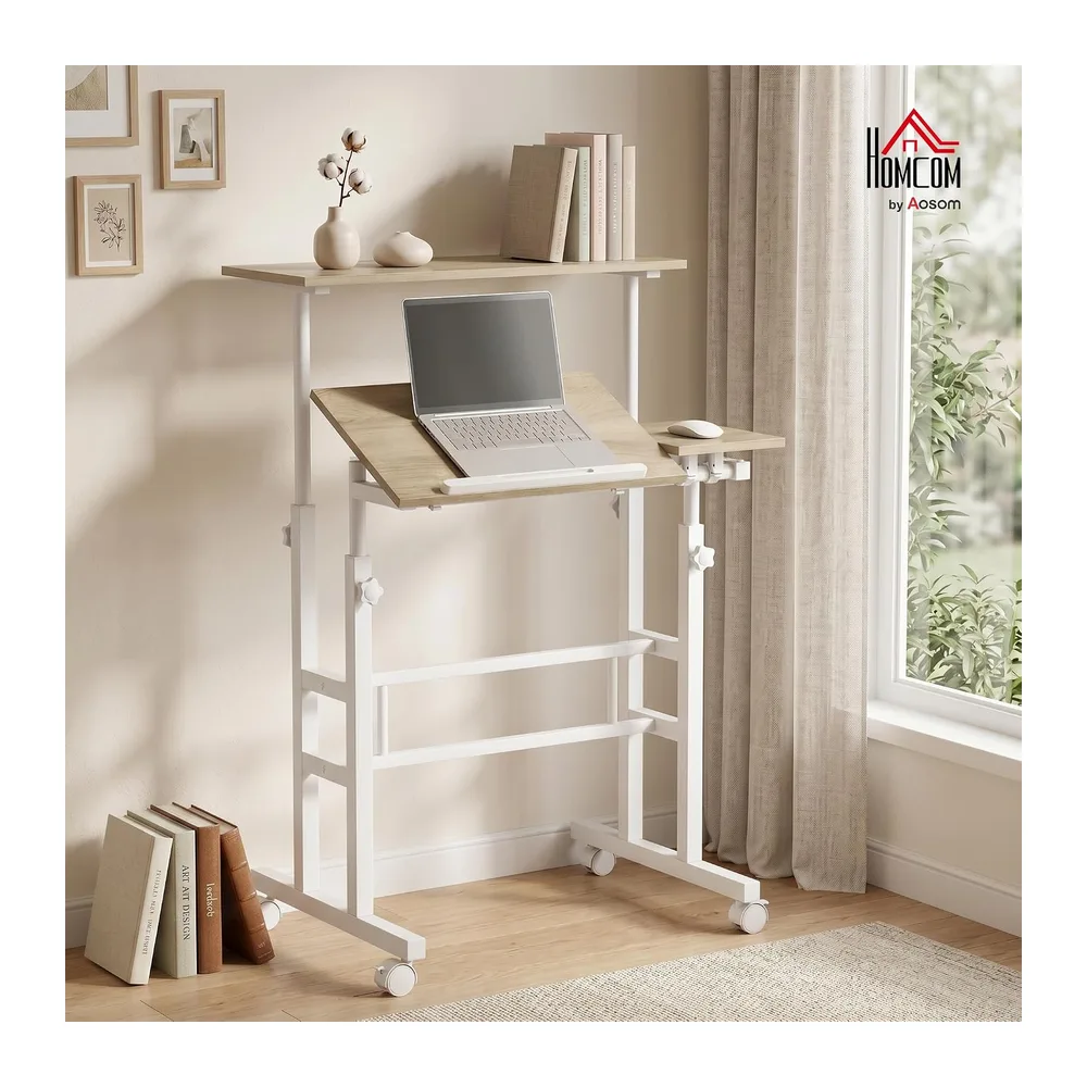 HOMCOM Bureau Assis Debout Bureau Réglable en Hauteur 70 x 60 cm Blanc