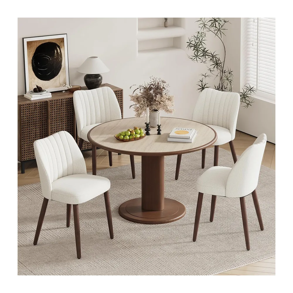 MALOL Lot de 4 chaises de Salle à Manger rembourrées en Tissu – Pieds en Bois Massif, Coussin d'assise épais et Patins antidérapants – Chaise de Cuisine Moderne au Design élégant,Couleur Beige