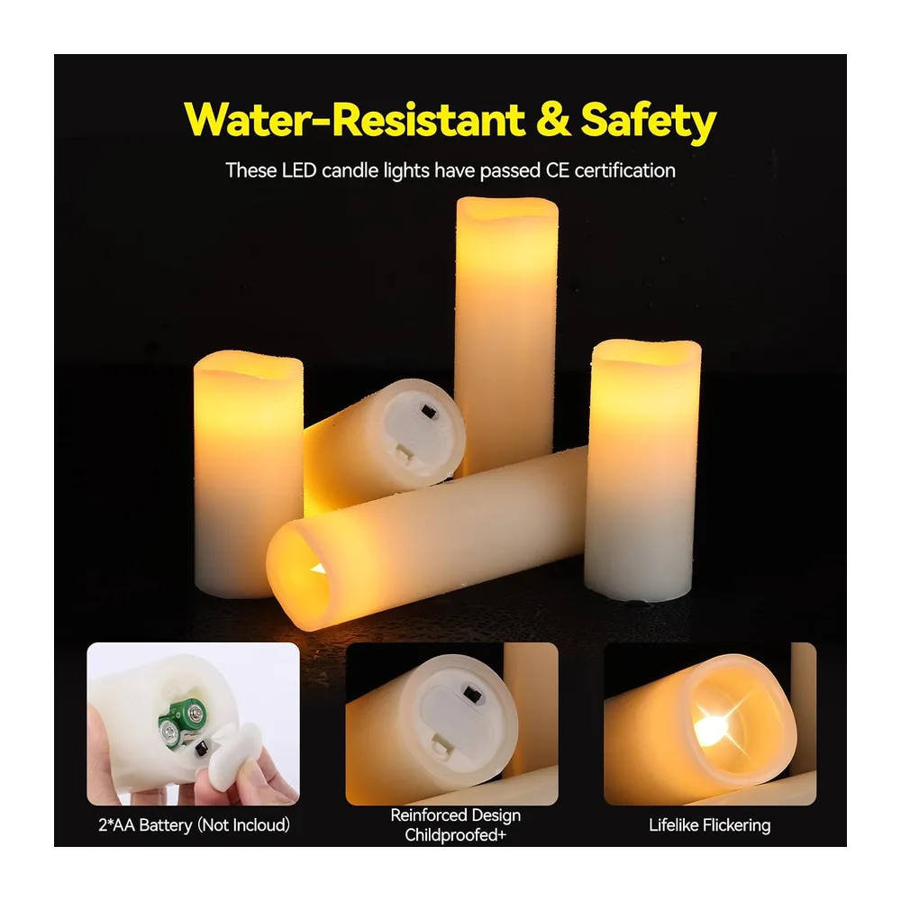 Bougie LED, 9 Bougie LED Flamme Vacillante Réaliste De(10,5cm 12,5cm 15cm 17,5cm 20cm 22cm), Fausse Bougies à Piles avec Télécommande et Minuteur pour Decoration Noël,Halloween, Fêtes-Jaunes(Ivoire) [Classe énergétique A]