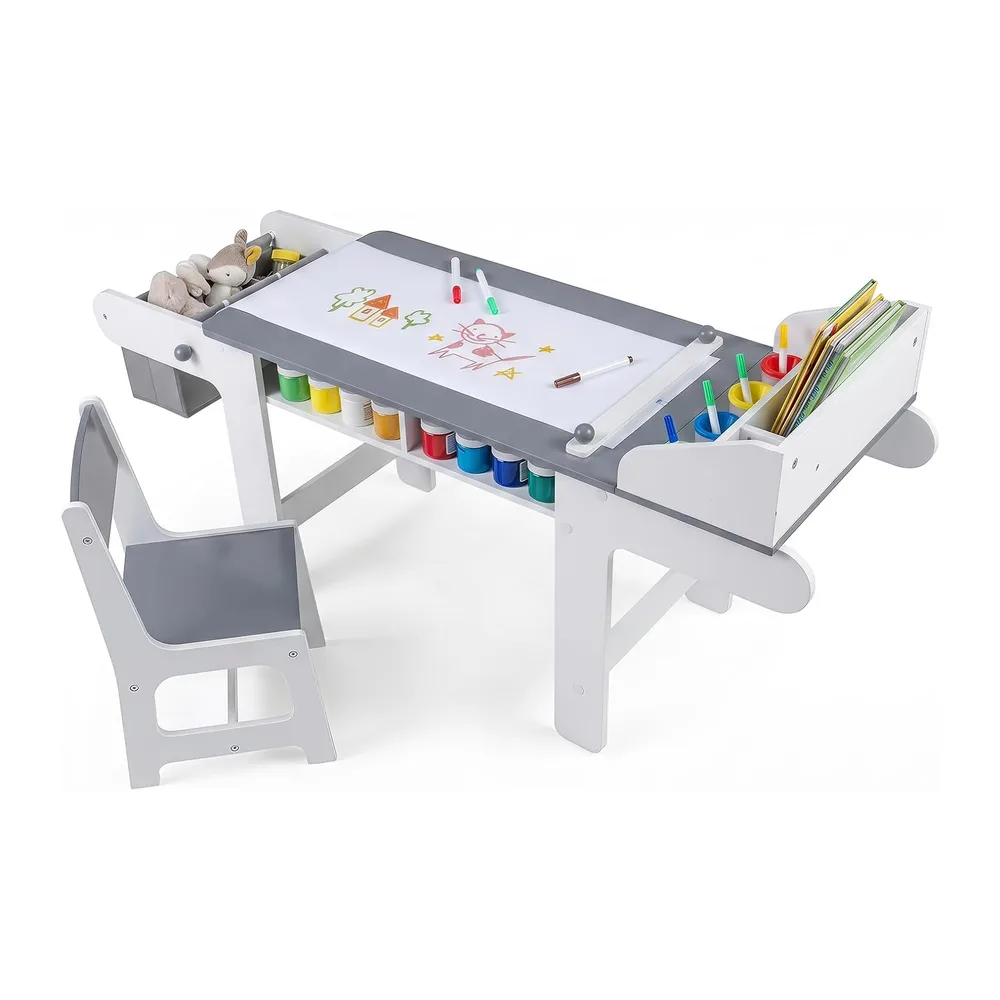 GOPLUS Table Dessin Enfant avec Chaise Rouleau de Papier Inclus