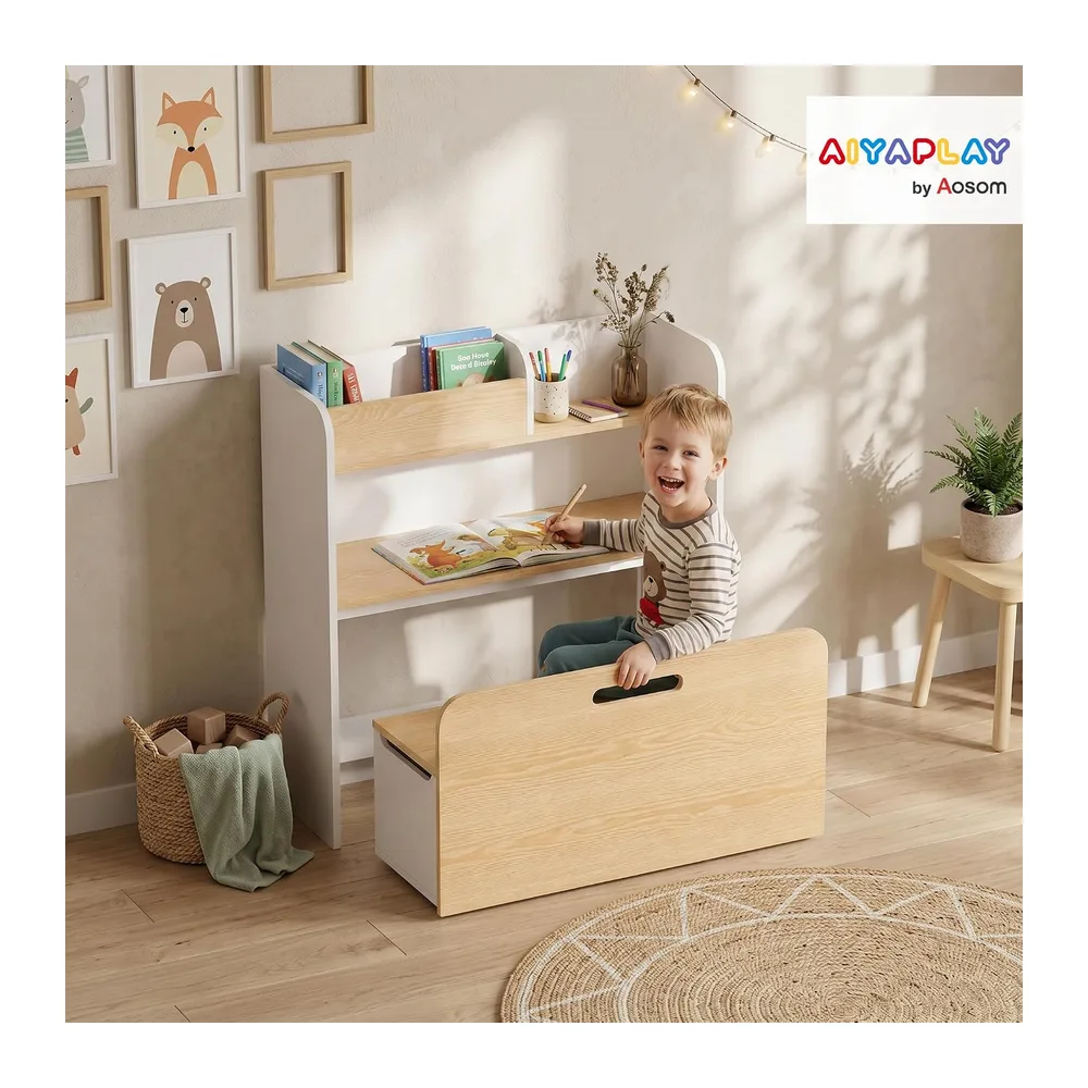 AIYAPLAY Bureau et Chaise pour Enfant 5 en 1 pour 3 à 8 Ans Blanc