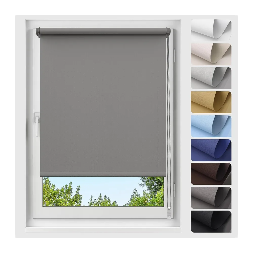 Allesin Store Enrouleur Occultant Thermique sans Perçage, Rideau Opaque Isolant, Montage Simple pour Fenêtre ou Porte, 45l x 100L cm, Largeur du Tissu 45 cm, Gris Foncé