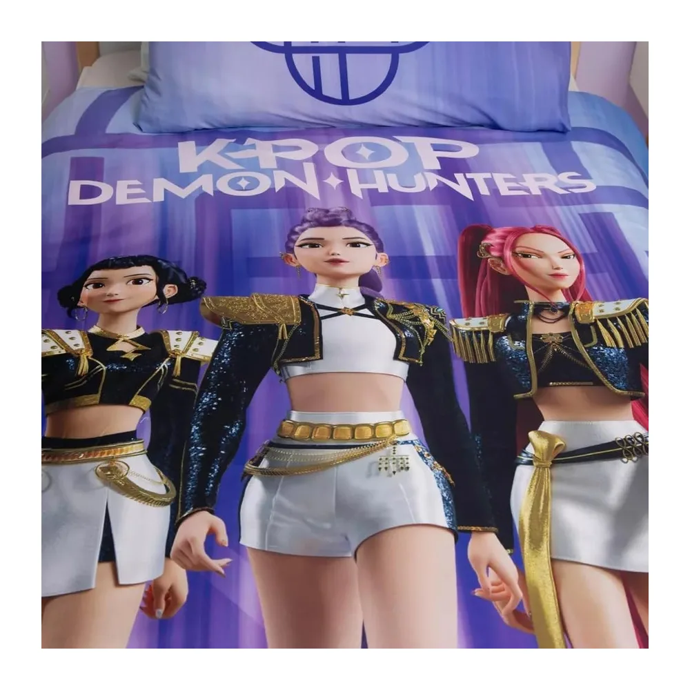Parure de lit K-POP Demon Hunters - Housse de couette 140 x 200 cm avec taie d'oreiller 70 x 90 cm - Microfibre - Multicolore