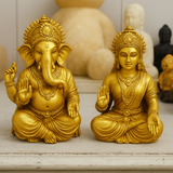 Laxmi Ganesh Set Idol Showpiece | Resin Material with Gold Finished Lakshmi Ganesha Idols for Diwali Gifts Puja 4.3 Inch
