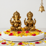 Laxmi Ganesh Set Idol Showpiece | Resin Material with Gold Finished Lakshmi Ganesha Idols for Diwali Gifts Puja 4.3 Inch